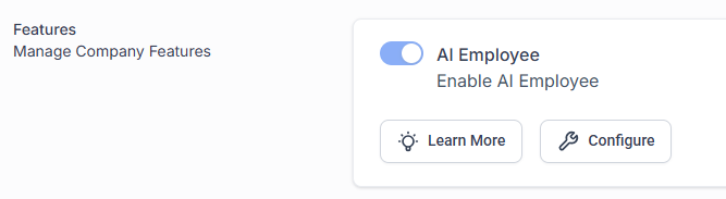 HighLevel AI Employee toggle under Company Features
