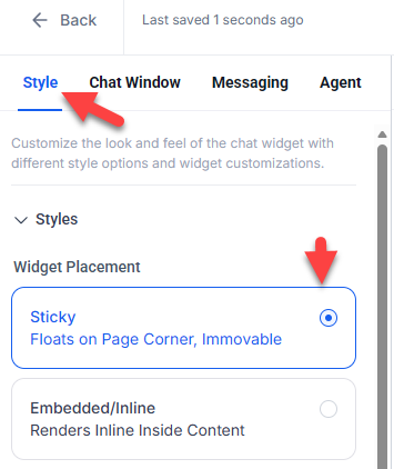 HighLevel Voice AI chat widget — Sticky style placement