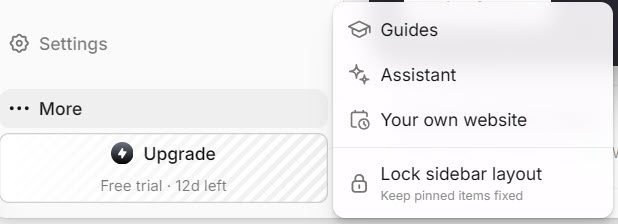 Screenshot of the Reception.ai More menu with Guides, Assistant, and Your own website options
